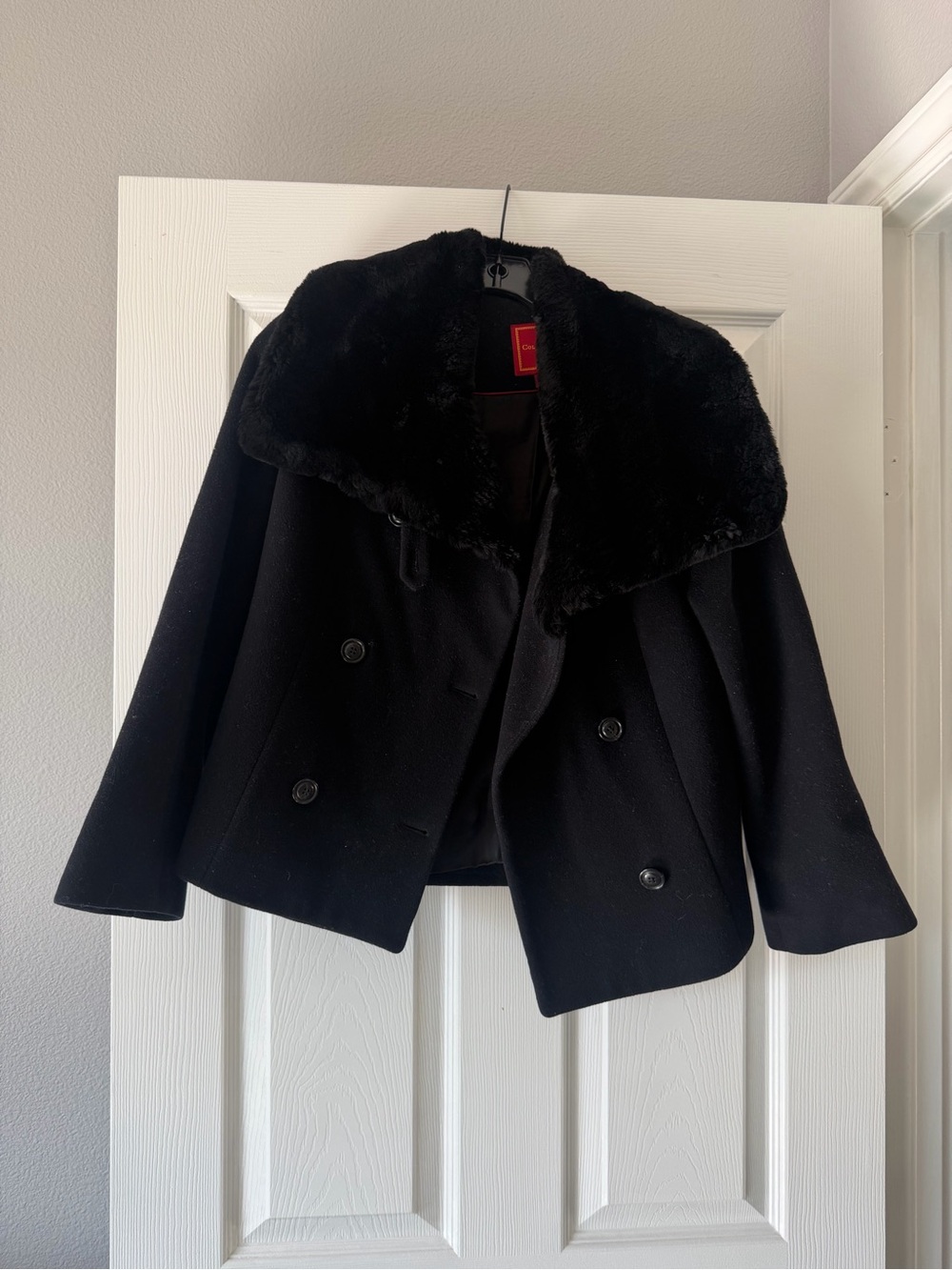 Cole Haan Black Peacoat with Faux Fur Collar
